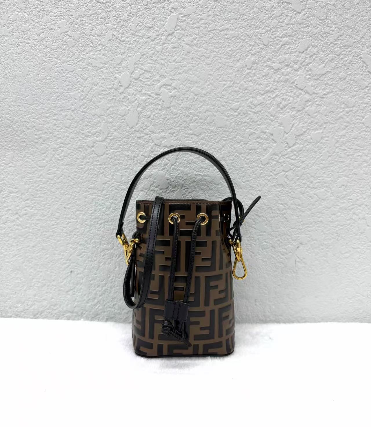 Fendi - Mon Tresor Mini Bucket Bag - Coated canvas with leather trim - Brown with Gold-Tone Hardware - (mini)