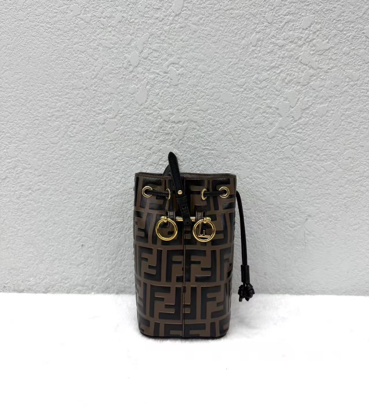 Fendi - Mon Tresor Mini Bucket Bag - Coated canvas with leather trim - Brown with Gold-Tone Hardware - (mini)