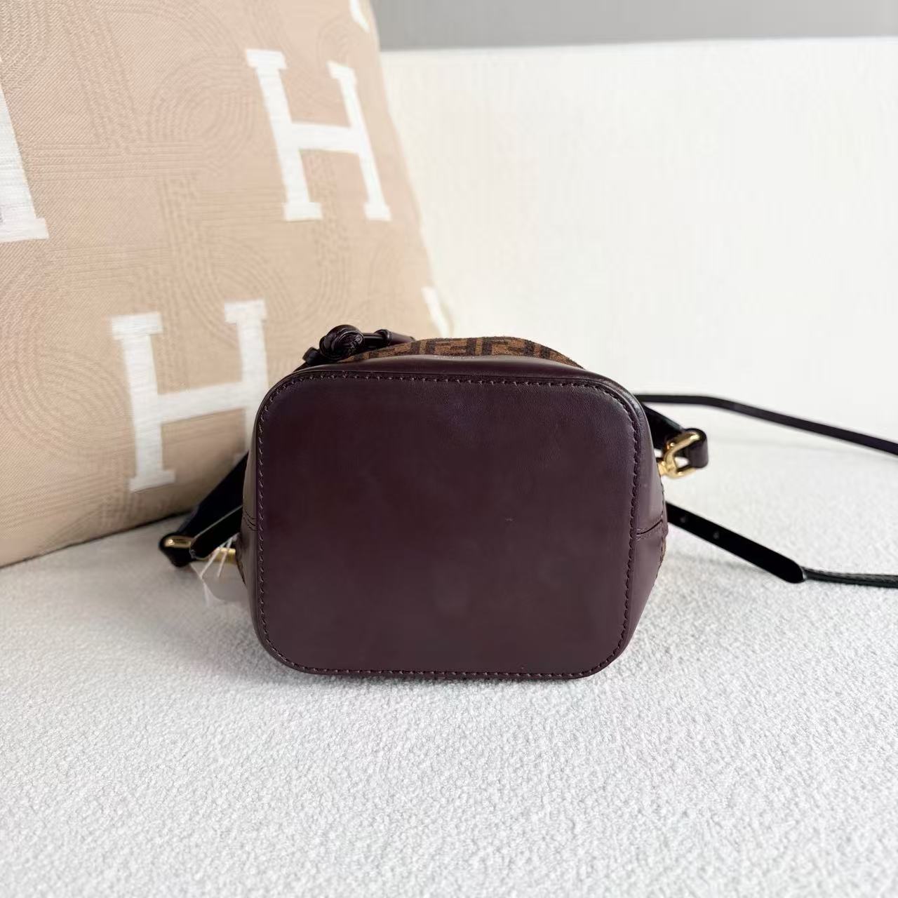 Fendi - Monogram Drawstring Bucket Bag - Suede and leather - Brown - (mini)
