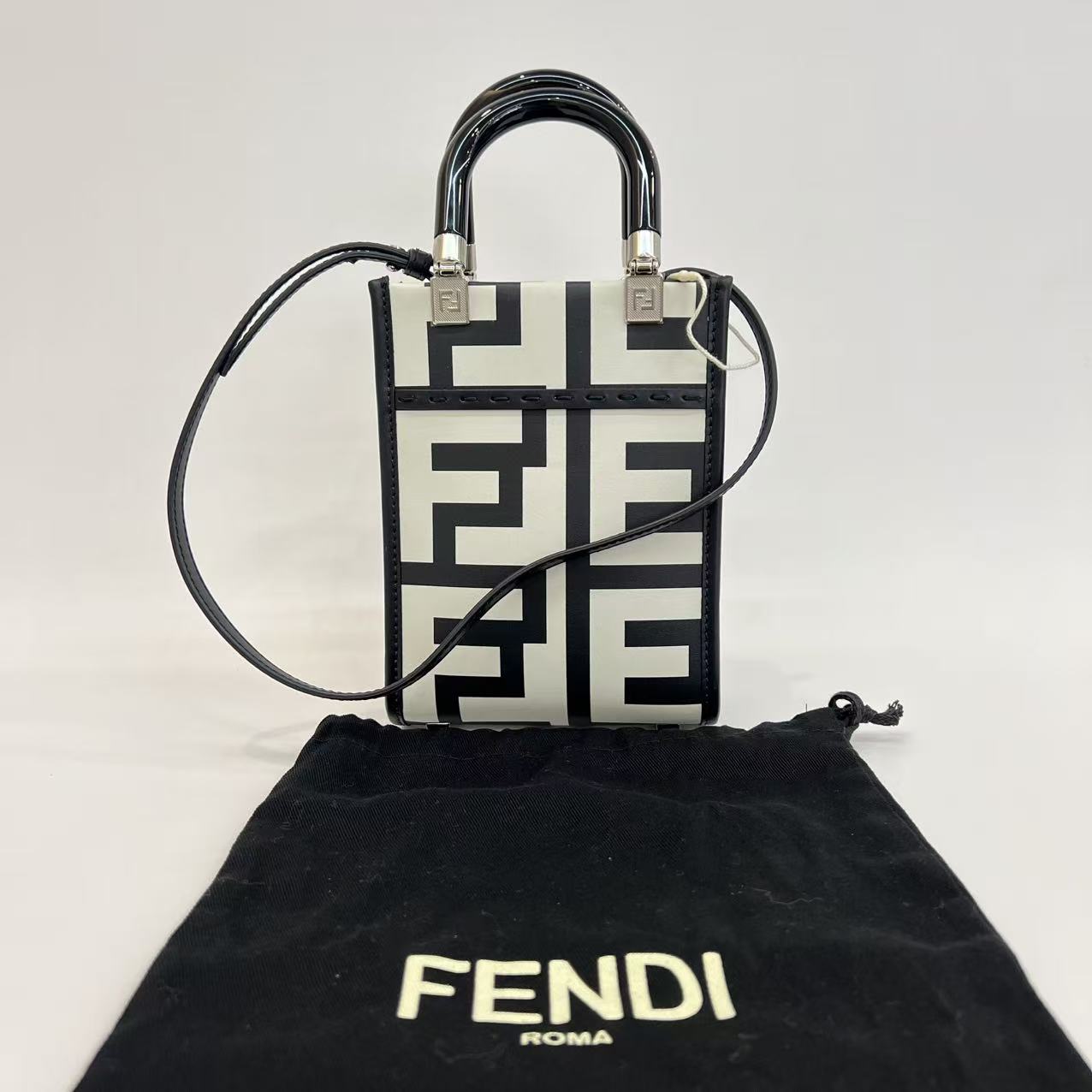 Fendi - Music Score Tote - Coated canvas with leather trim - Black and White - (mini)