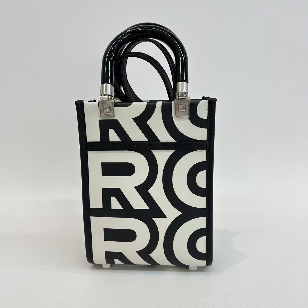 Fendi - Music Score Tote - Coated canvas with leather trim - Black and White - (mini)