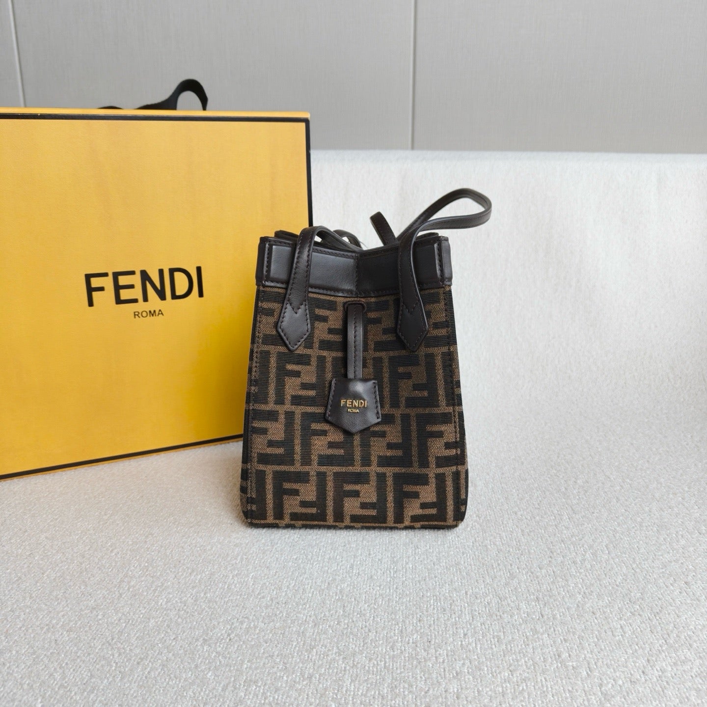 Fendi - Origami Bucket Bag - Canvas and Leather - Brown - (mini)