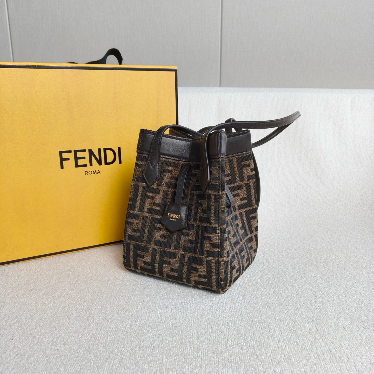 Fendi - Origami Bucket Bag - Canvas and Leather - Brown - (mini)