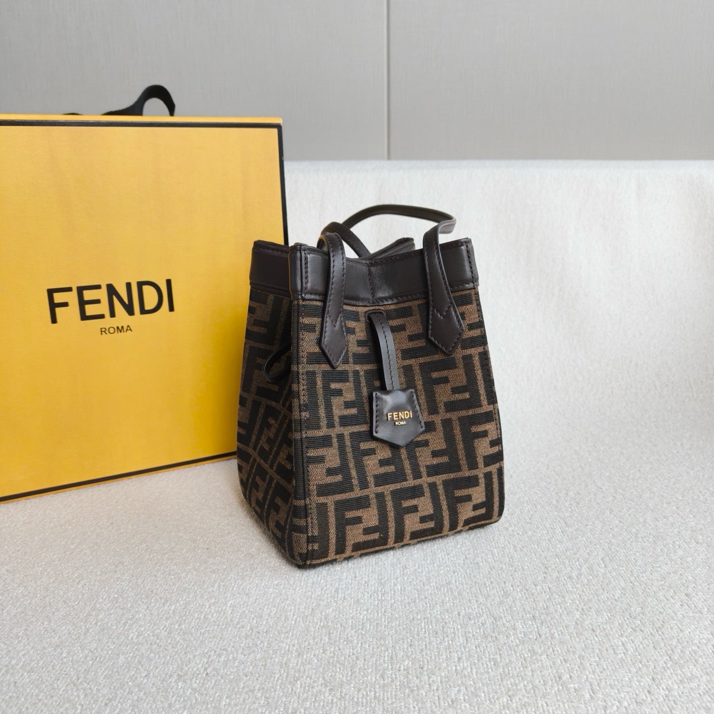 Fendi - Origami Bucket Bag - Canvas and Leather - Brown - (mini)