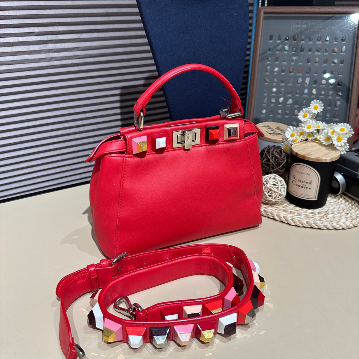 Fendi - Peekaboo Block Studs - Leather - Red - (small)