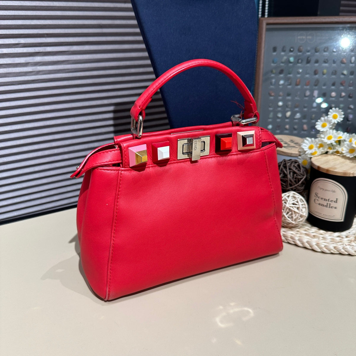 Fendi - Peekaboo Block Studs - Leather - Red - (small)