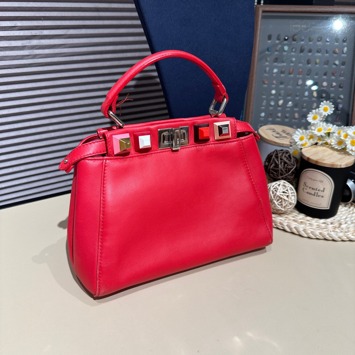 Fendi - Peekaboo Block Studs - Leather - Red - (small)