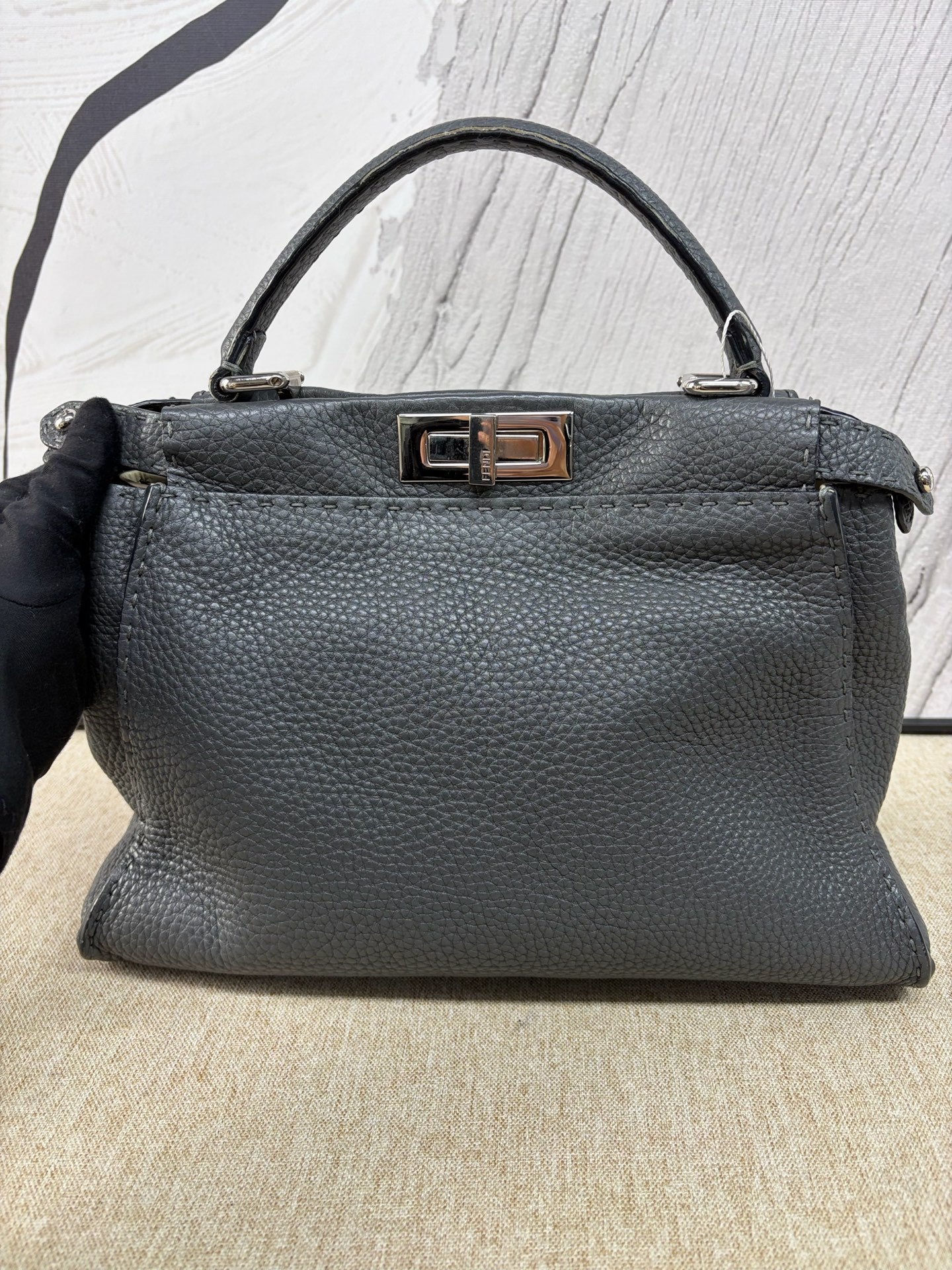 Fendi - Peekaboo - Leather - Grey with Silver-Tone Hardware - (small)