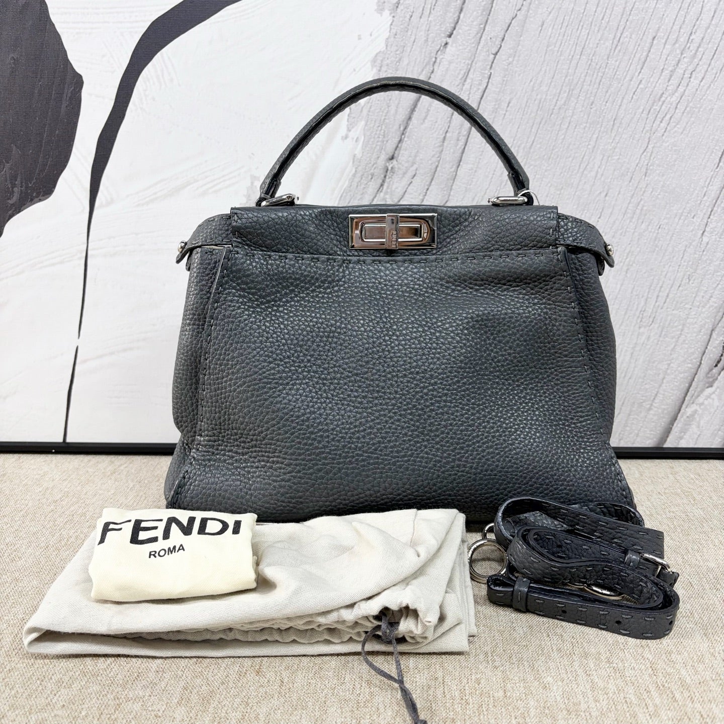 Fendi - Peekaboo - Leather - Grey with Silver-Tone Hardware - (small)
