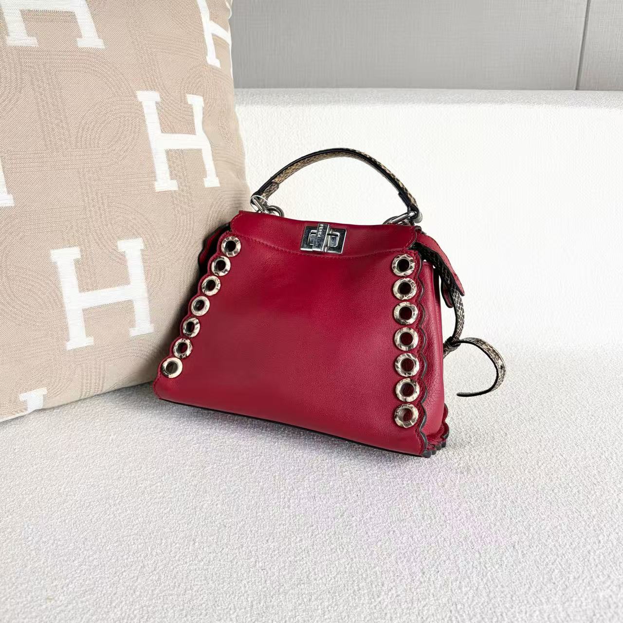 Fendi - Peekaboo - Leather with snakeskin trim - Red - (mini)