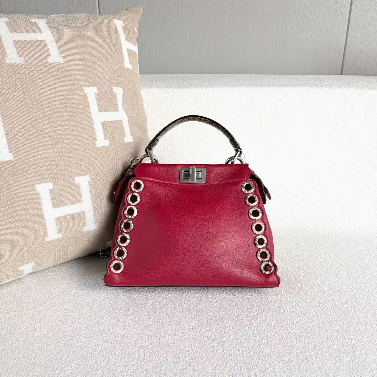 Fendi - Peekaboo - Leather with snakeskin trim - Red - (mini)