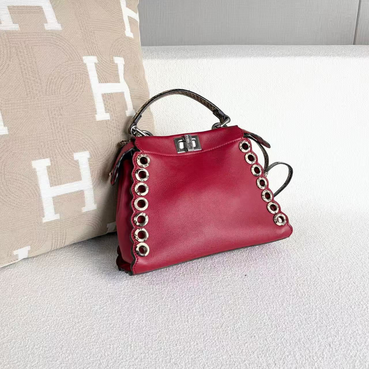 Fendi - Peekaboo - Leather with snakeskin trim - Red - (mini)