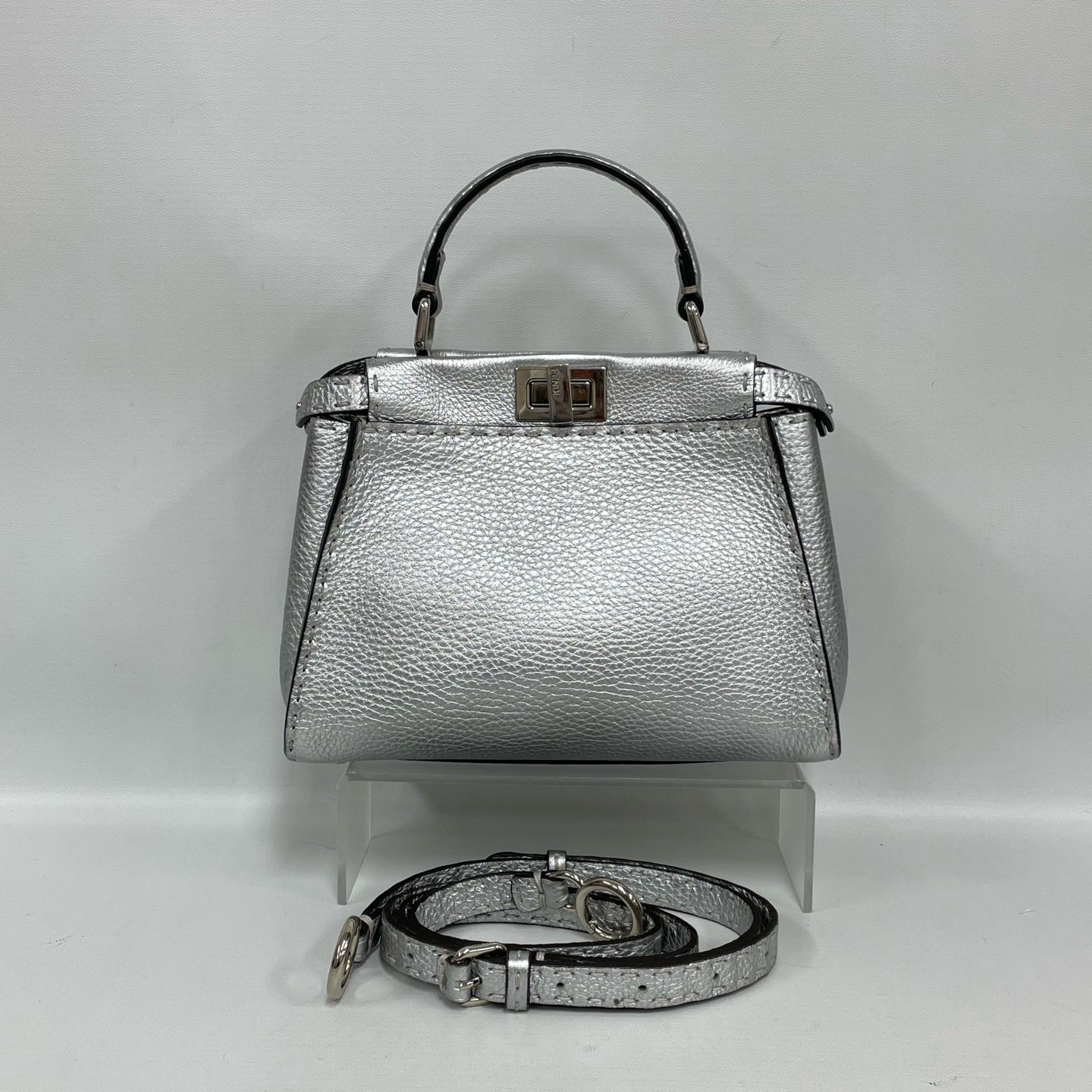 Fendi - Peekaboo - Pebbled calfskin leather - Silver - (small)