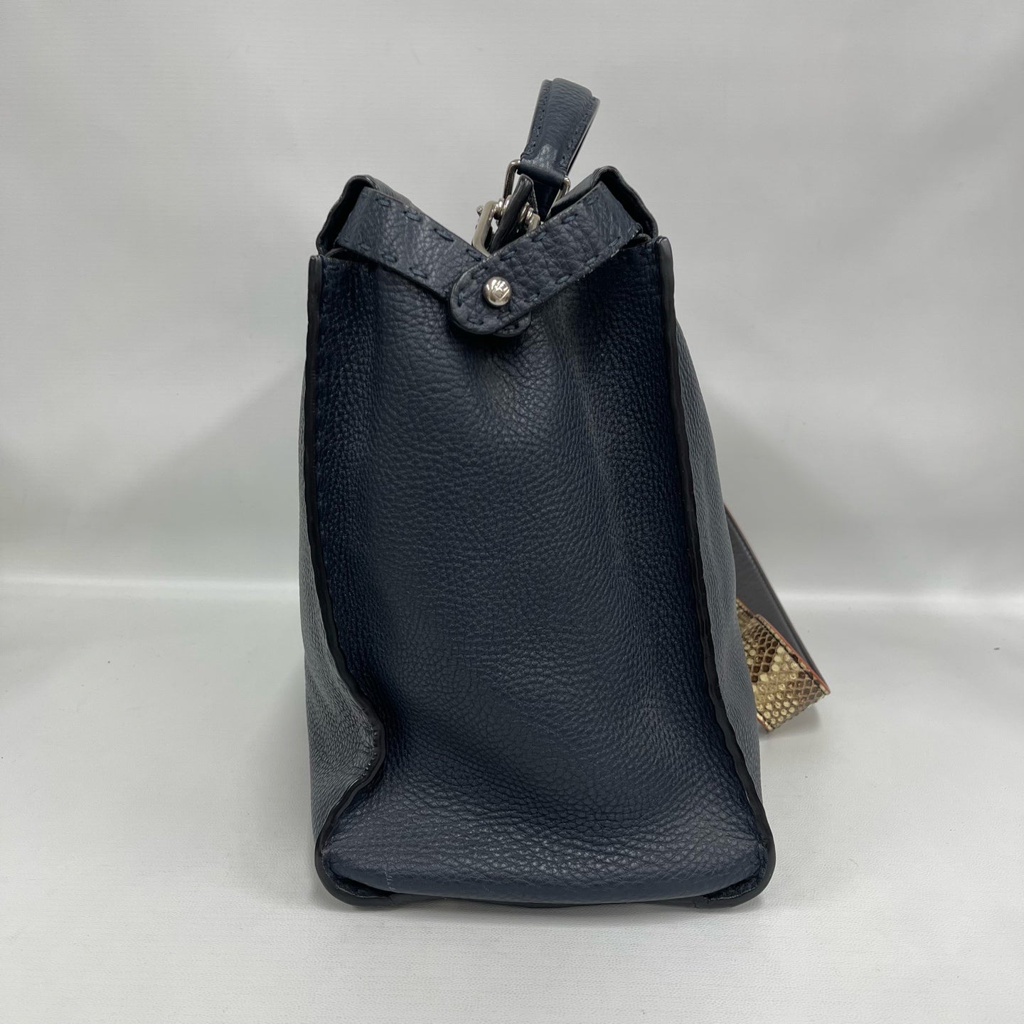Fendi - Peekaboo - Pebbled leather with exotic python skin strap - Midnight Blue with Black trim and natural snakeskin tones on strap - (Large)