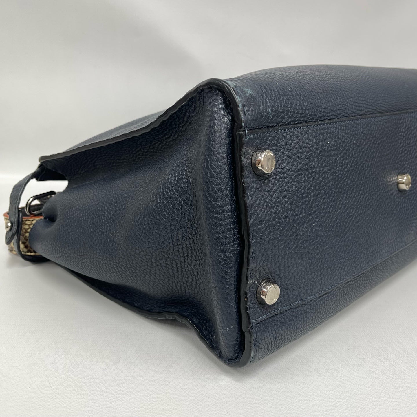 Fendi - Peekaboo - Pebbled leather with exotic python skin strap - Midnight Blue with Black trim and natural snakeskin tones on strap - (Large)