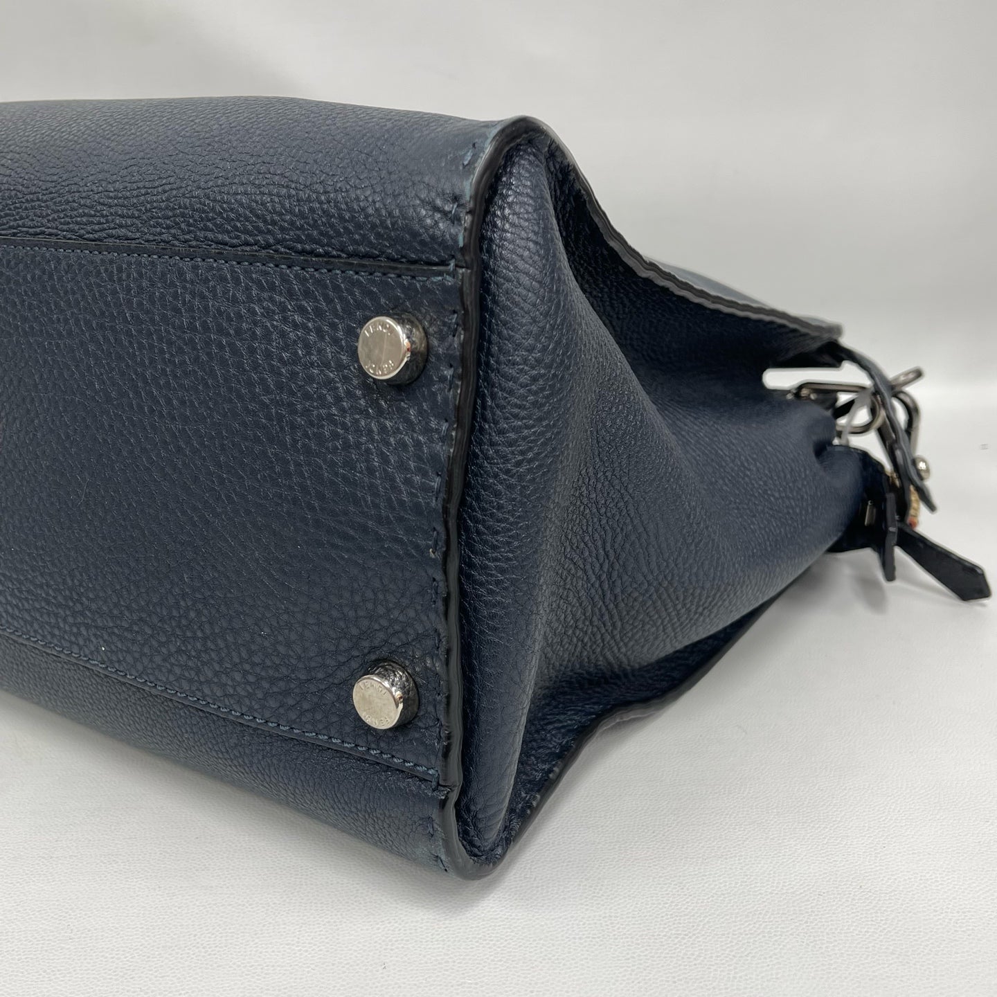 Fendi - Peekaboo - Pebbled leather with exotic python skin strap - Midnight Blue with Black trim and natural snakeskin tones on strap - (Large)