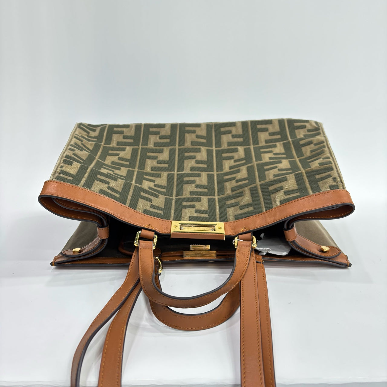 Fendi - Peekaboo X-Tote - FF Monogram canvas with tan leather trim - Khaki, Dark Green and Tan - (Large)