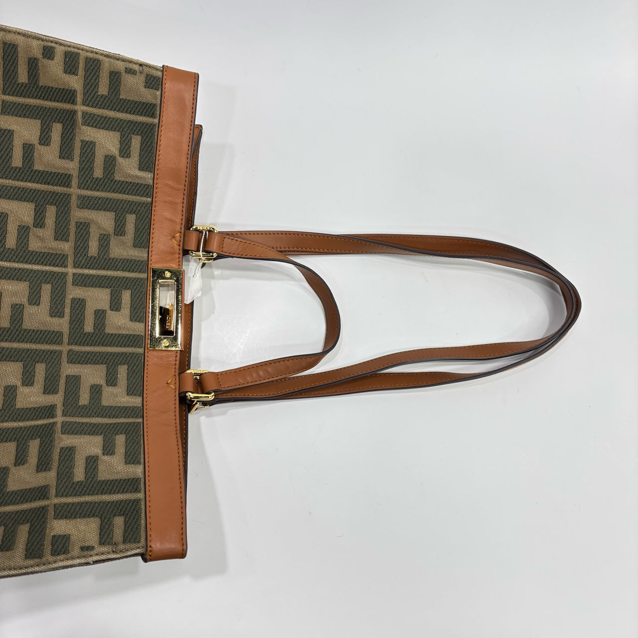 Fendi - Peekaboo X-Tote - FF Monogram canvas with tan leather trim - Khaki, Dark Green and Tan - (Large)