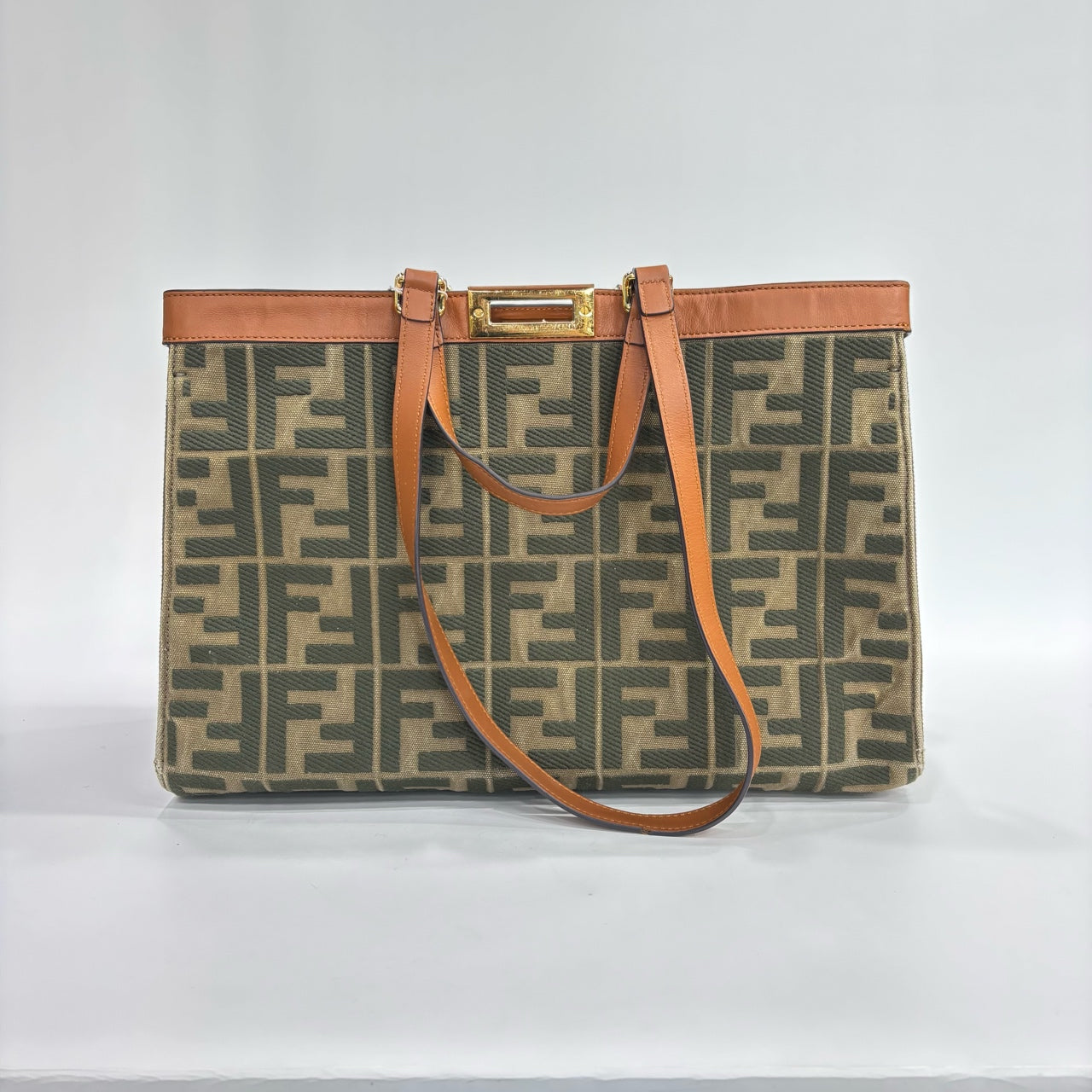 Fendi - Peekaboo X-Tote - FF Monogram canvas with tan leather trim - Khaki, Dark Green and Tan - (Large)