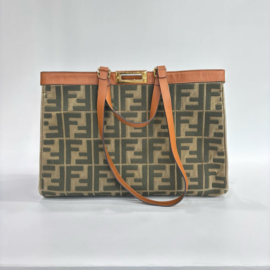 Fendi - Peekaboo X-Tote - FF Monogram canvas with tan leather trim - Khaki, Dark Green and Tan - (Large)