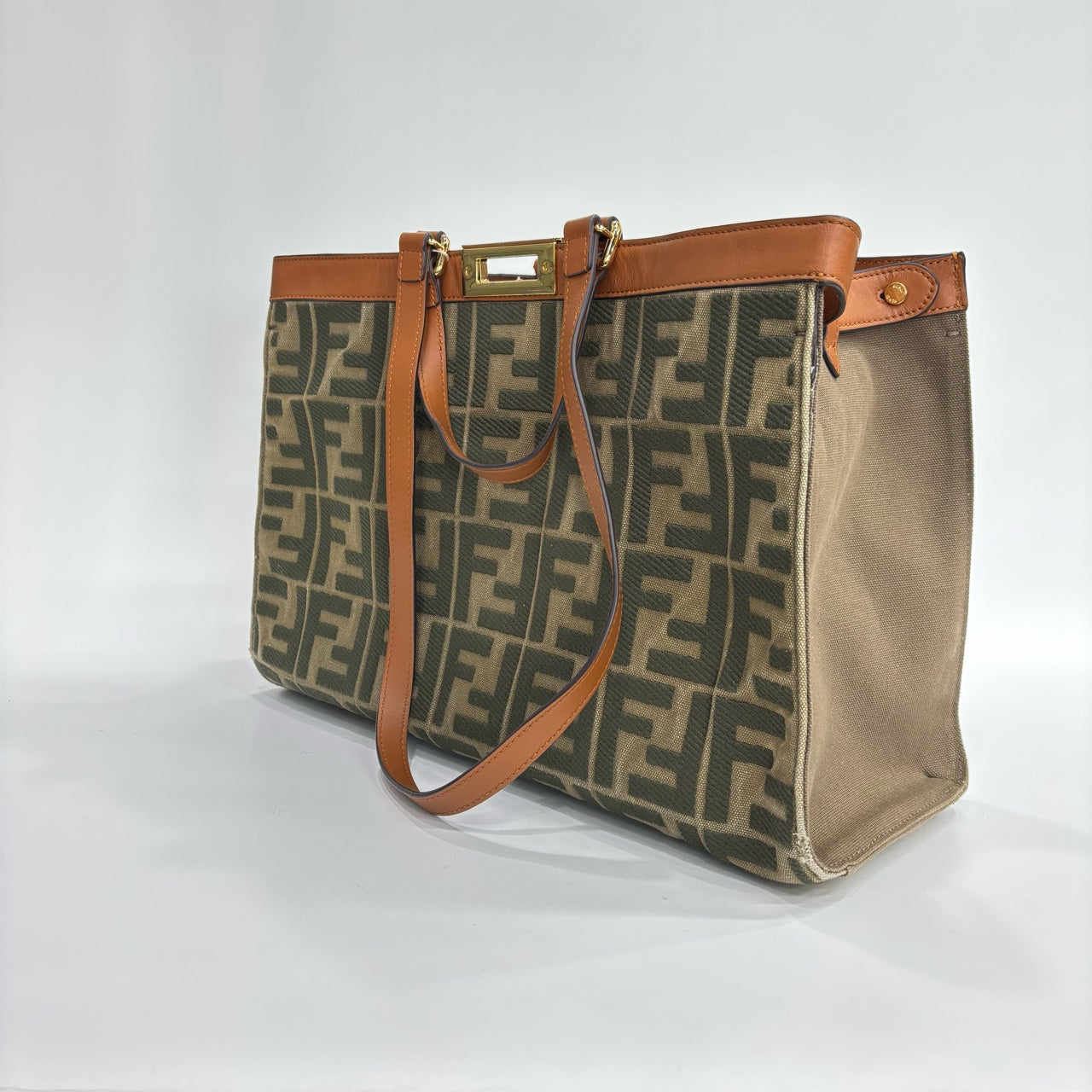 Fendi - Peekaboo X-Tote - FF Monogram canvas with tan leather trim - Khaki, Dark Green and Tan - (Large)