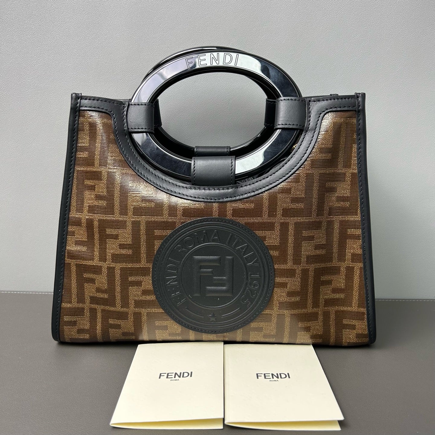Fendi - Runaway FF Monogram Circular Handle Bag - PVC and Leather - Brown - (medium)