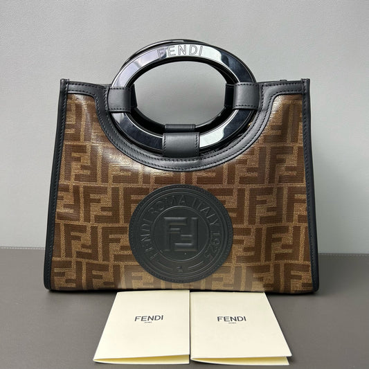 Fendi - Runaway FF Monogram Circular Handle Bag - PVC and Leather - Brown - (medium)
