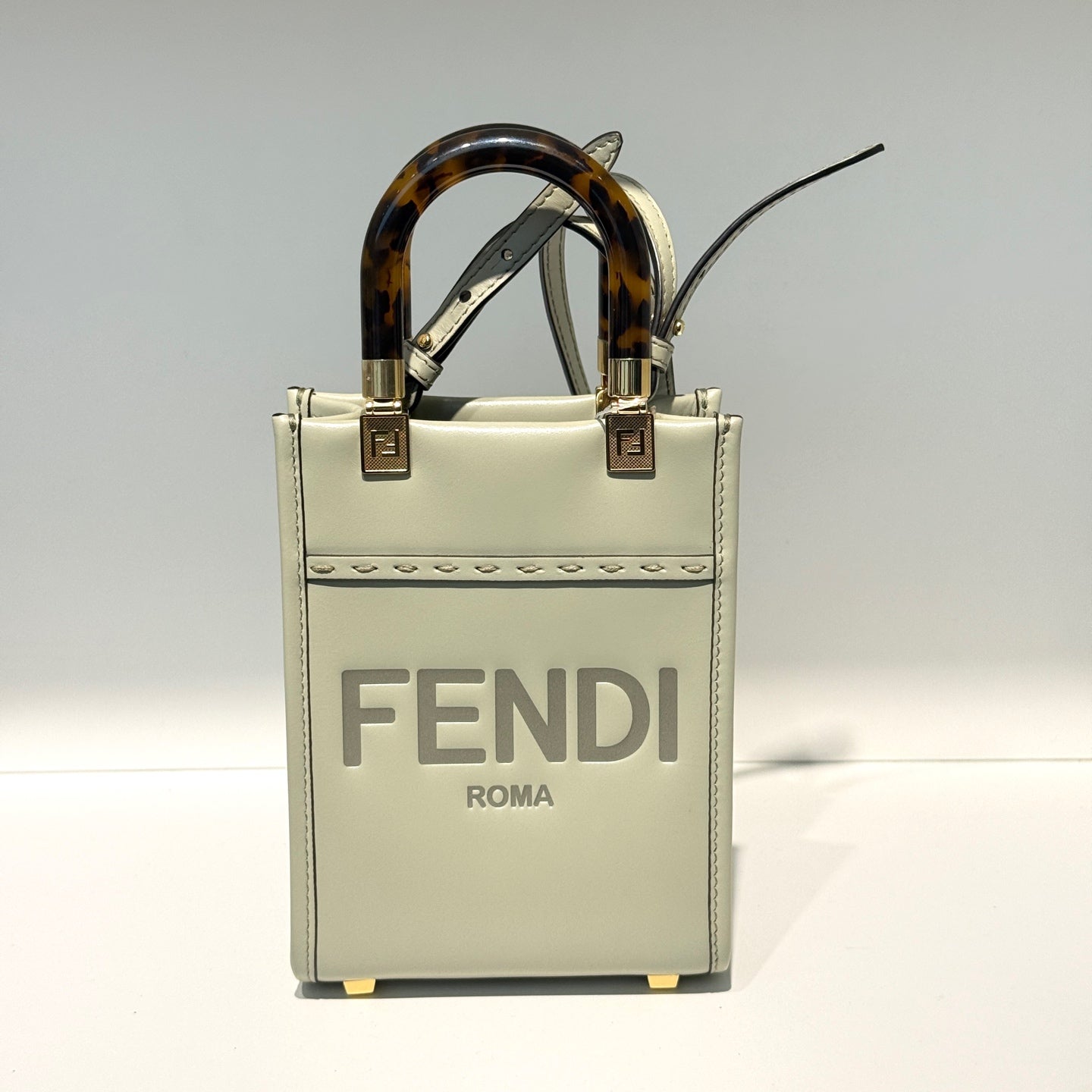 Fendi - Sunshine Shopper Mini - Leather - Pale Sage Green with Gold-Tone Hardware - (mini)