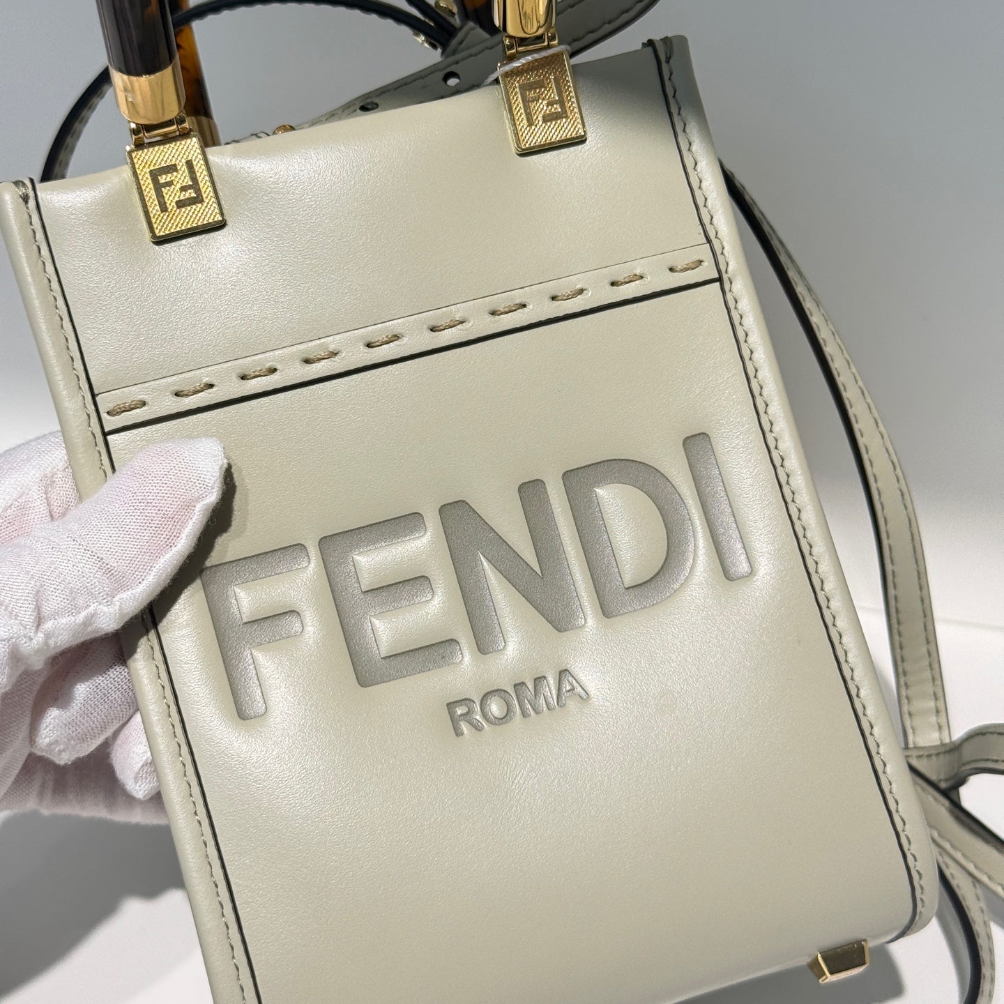 Fendi - Sunshine Shopper Mini - Leather - Pale Sage Green with Gold-Tone Hardware - (mini)