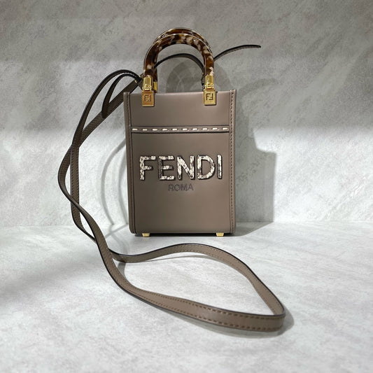 Fendi - Sunshine Shopper Mini Tote - Cowhide leather - Elephant Grey with Gold-Tone Hardware - (mini)
