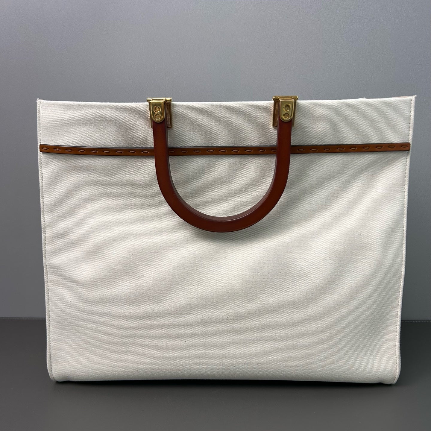Fendi - Sunshine Tote Bag - Canvas, Wood, Leather - Beige - (large)