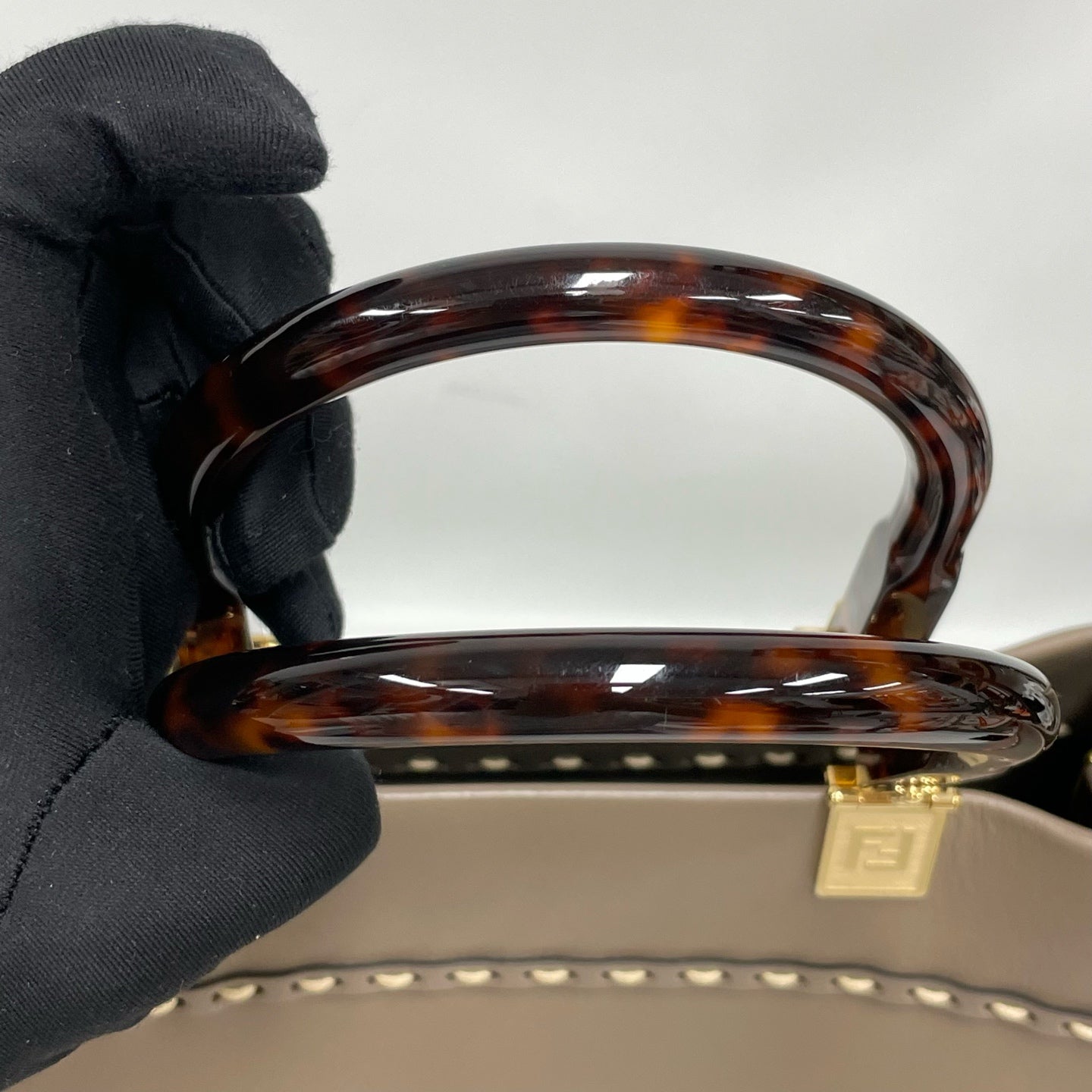 Fendi - Tote - Leather with exotic python detailing and resin handles - Beige with brown tortoise-shell handles - (Medium)