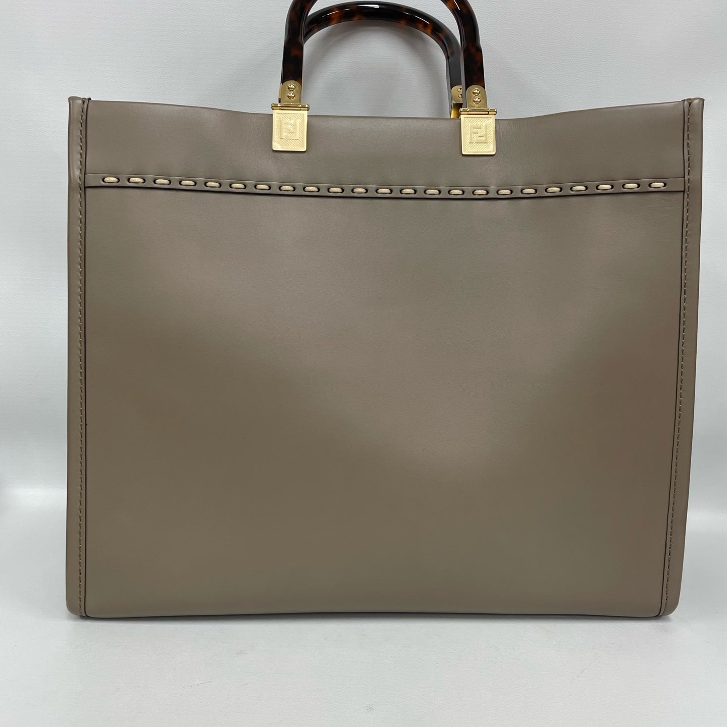 Fendi - Tote - Leather with exotic python detailing and resin handles - Beige with brown tortoise-shell handles - (Medium)