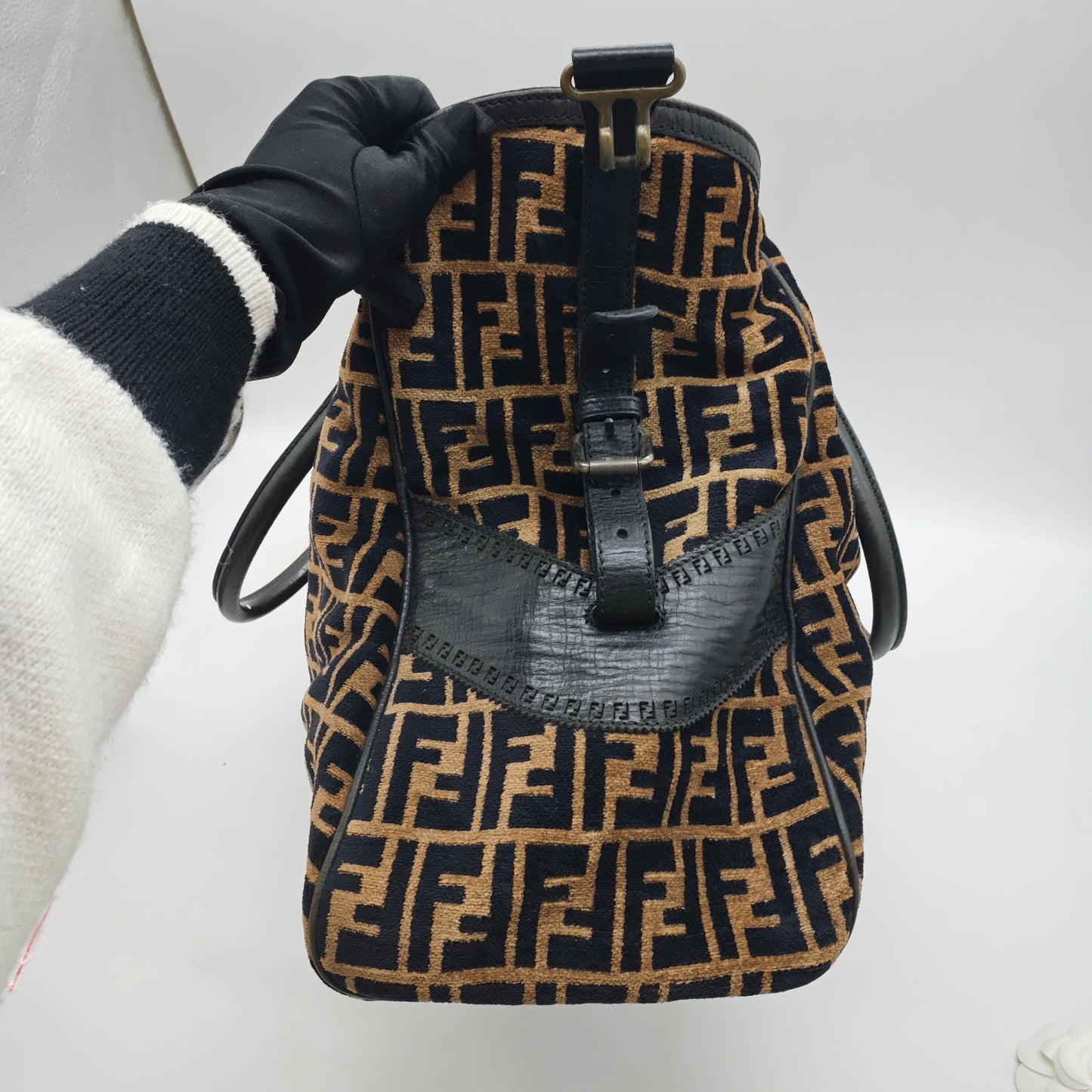 Fendi - Zucca Flocked 'Big Bag' Travel Tote - Flocked velvet and Leather - Brown and Black - (Large)
