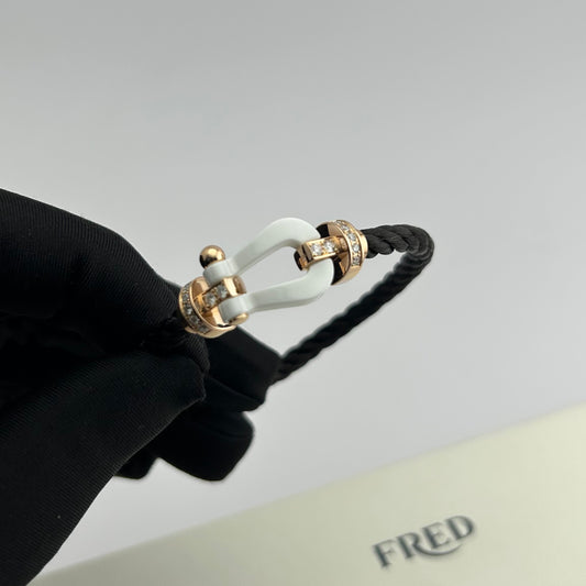 FRED - Force 10 Large - 18K rose gold, white ceramic, diamonds and braided cord. - Multicolour - (16)