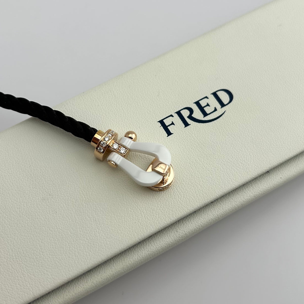 FRED - Force 10 Large - 18K rose gold, white ceramic, diamonds and braided cord. - Multicolour - (16)