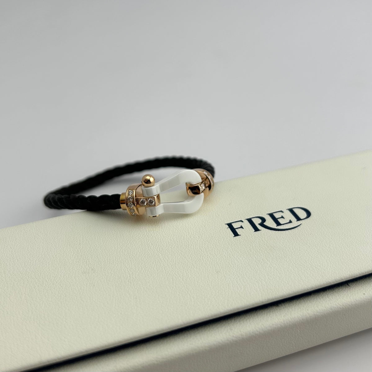 FRED - Force 10 Large - 18K rose gold, white ceramic, diamonds and braided cord. - Multicolour - (16)