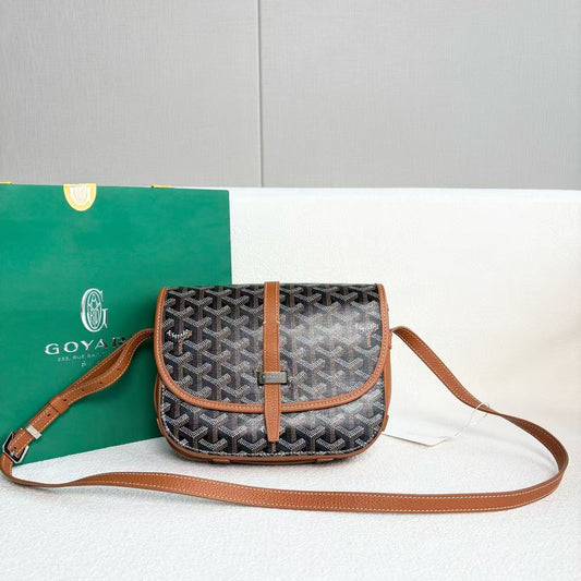 Goyard - Belvédère Messenger Bag - Goyardine canvas with leather trim - Brown - (small)