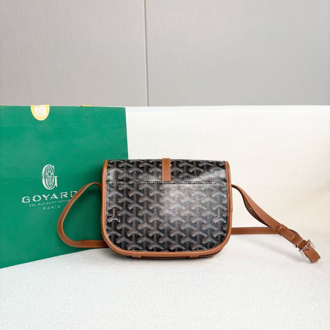 Goyard - Belvédère Messenger Bag - Goyardine canvas with leather trim - Brown - (small)