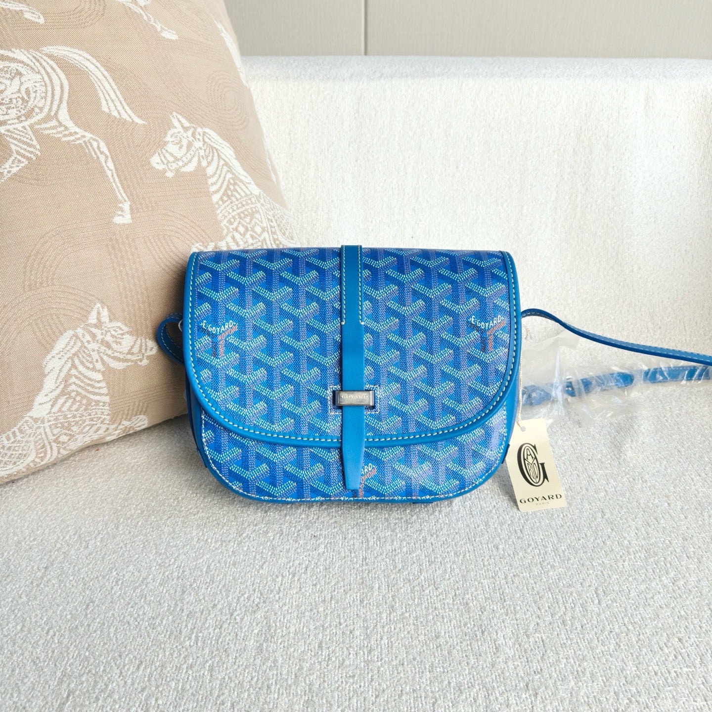 Goyard - Belvedere Messenger Bag Small - Goyardine canvas and leather trim - Blue - (small)