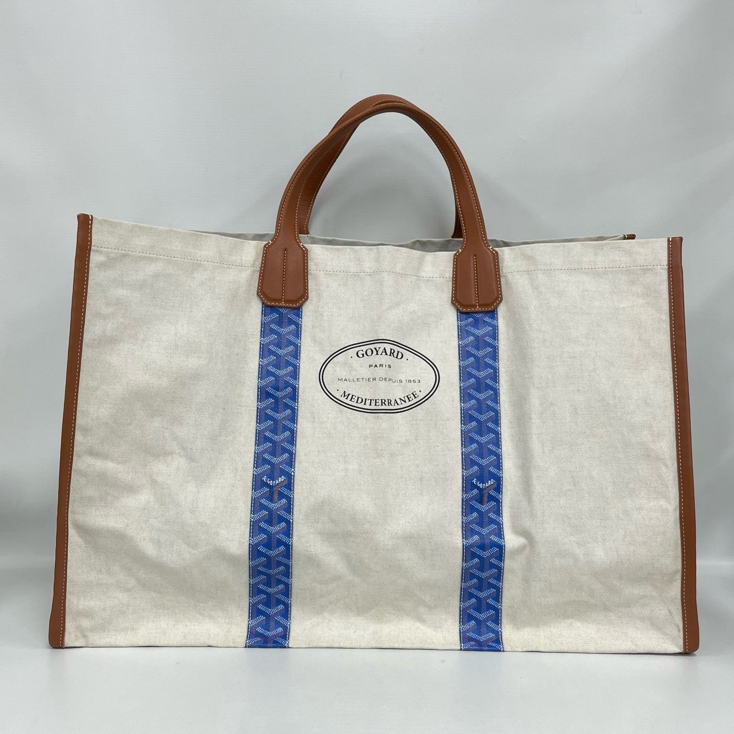 Goyard - Méditerranée Tote - Coated canvas and canvas with leather trim - Beige, Blue, Brown - (Large)