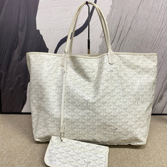 Goyard - Saint Louis GM - Goyardine canvas with leather trim - White - (Large)