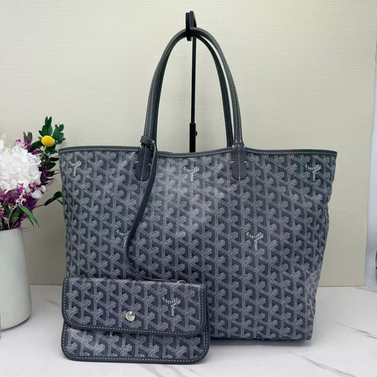 Goyard - Saint Louis - Goyardine canvas and leather trim - Grey with white stitching - (Small)