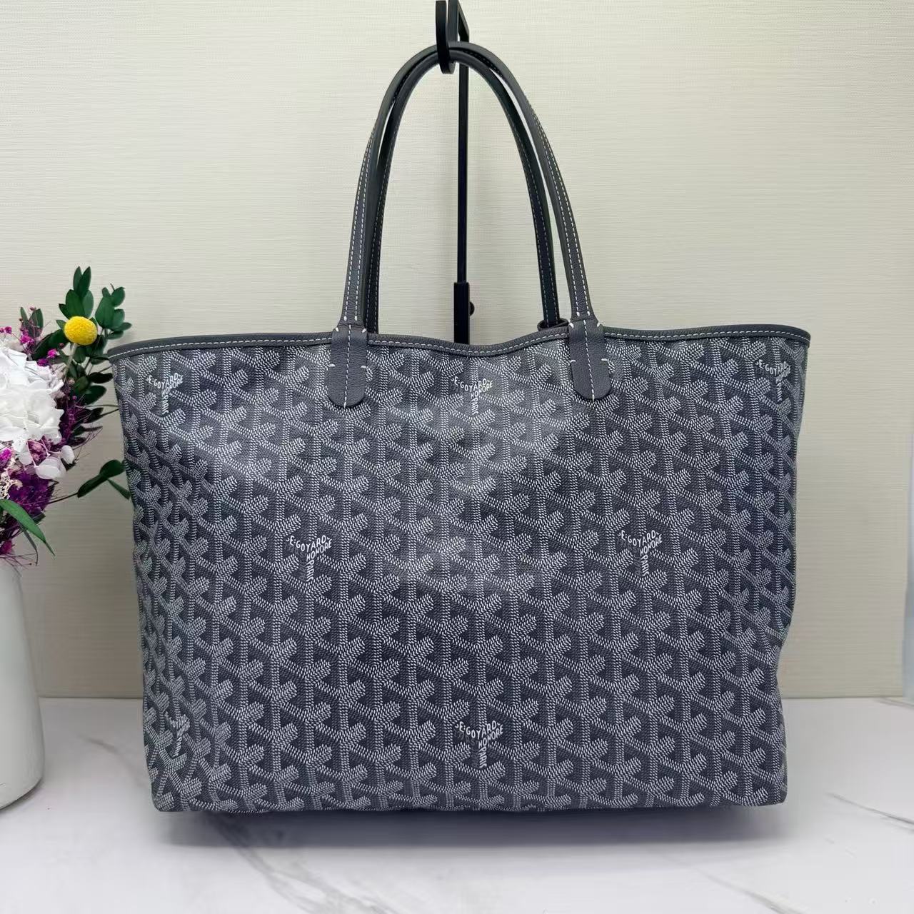 Goyard - Saint Louis - Goyardine canvas and leather trim - Grey with white stitching - (Small)