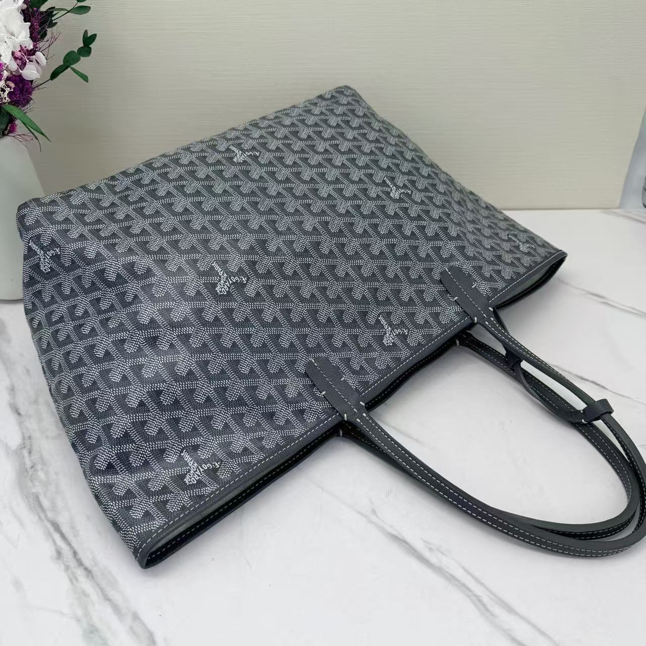 Goyard - Saint Louis - Goyardine canvas and leather trim - Grey with white stitching - (Small)