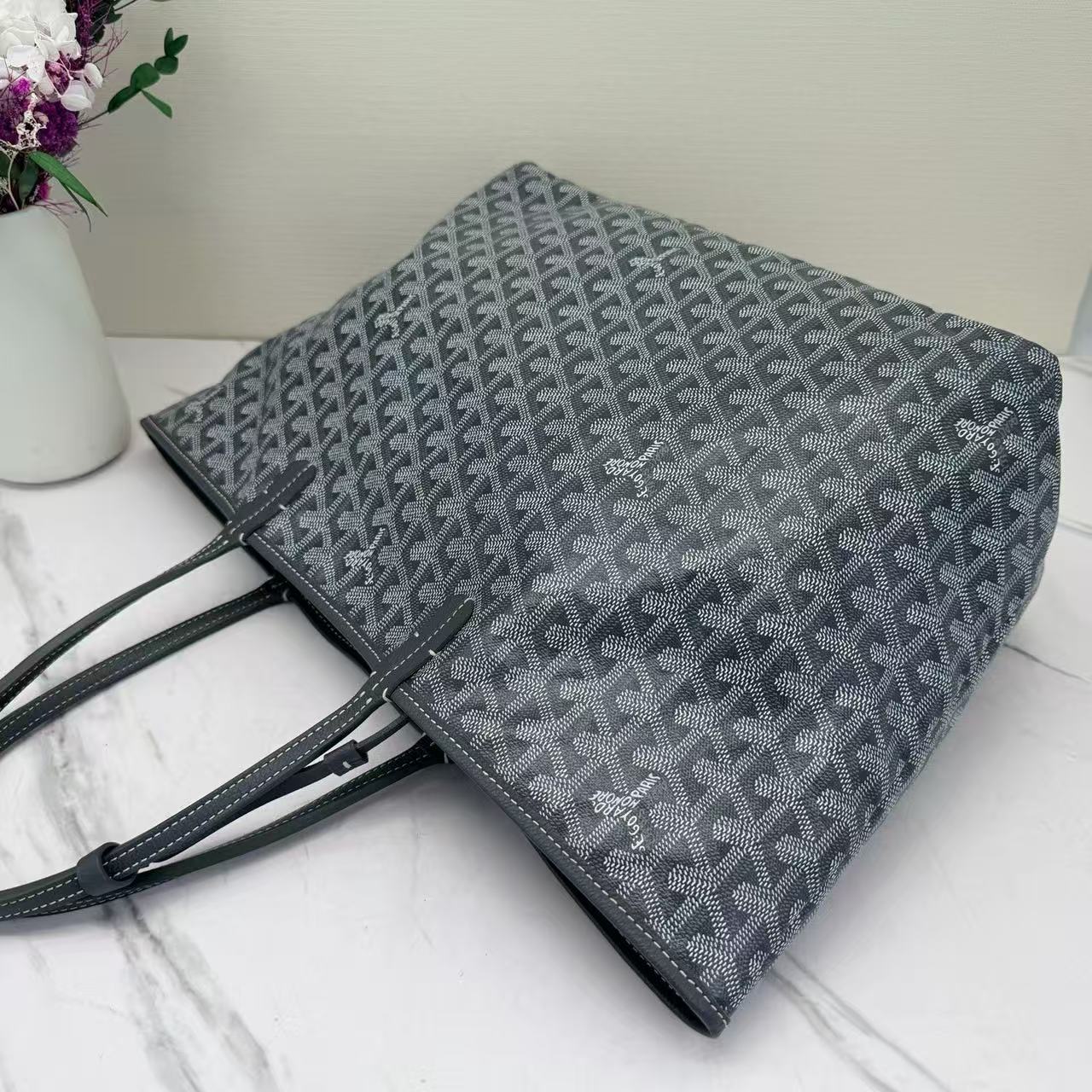 Goyard - Saint Louis - Goyardine canvas and leather trim - Grey with white stitching - (Small)