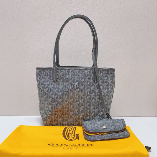 Goyard - Saint Louis Mini Tote with Pouch - Goyardine canvas with leather trim - Grey - (mini)