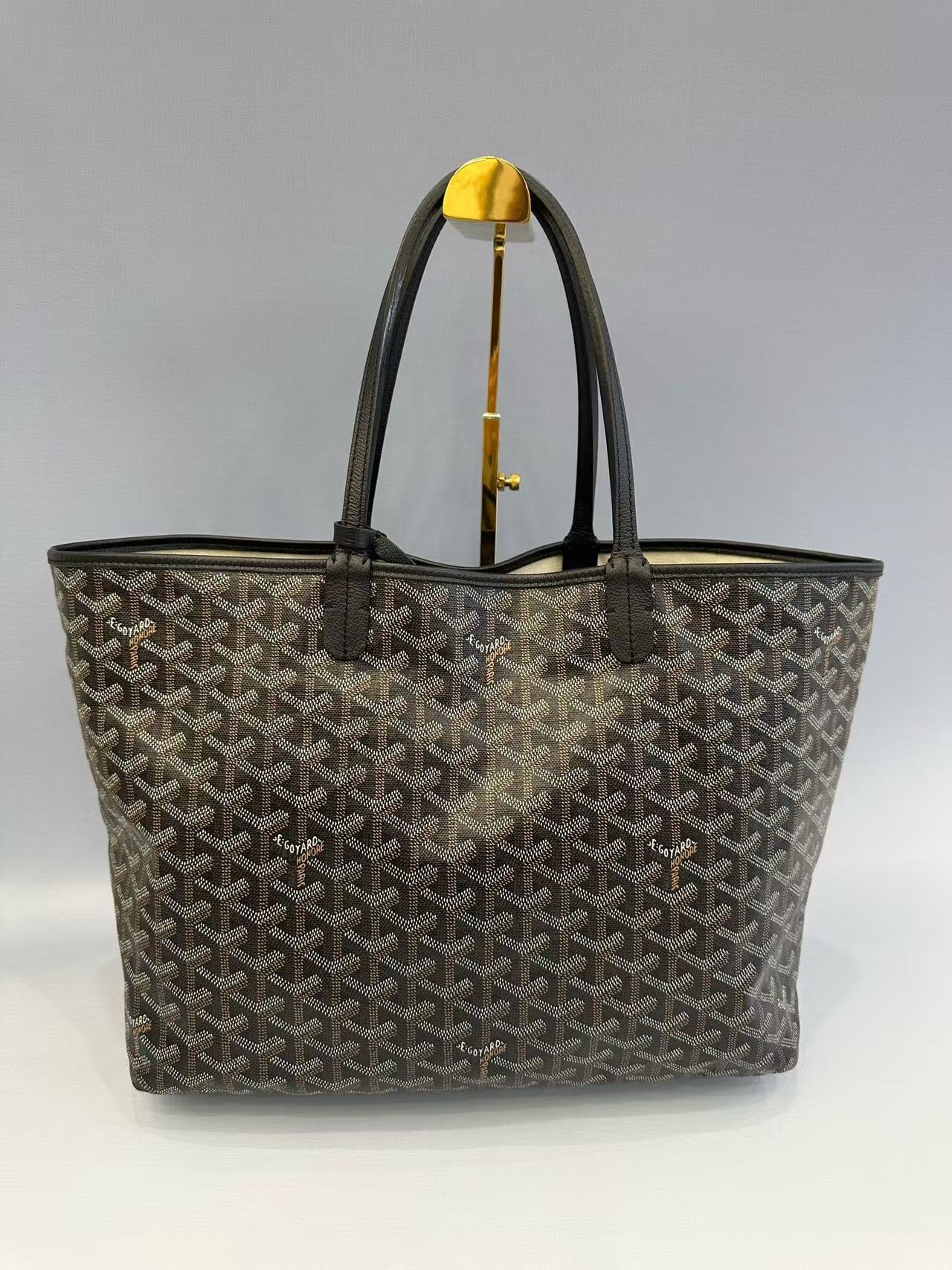 Goyard - St. Louis Tote - Goyardine canvas with leather trim - Black and brown (monogram) - (Medium)
