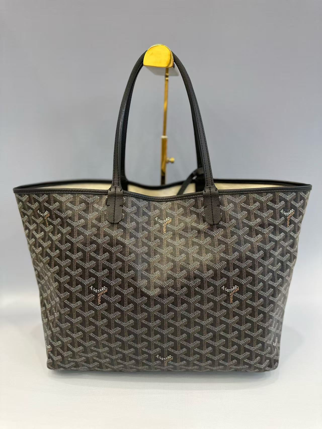 Goyard - St. Louis Tote - Goyardine canvas with leather trim - Black and brown (monogram) - (Medium)