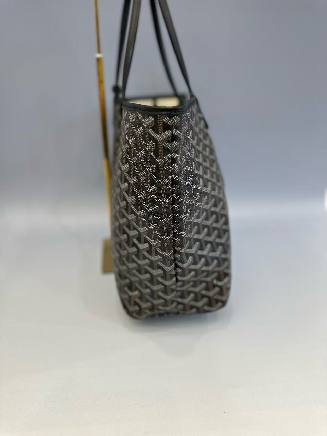 Goyard - St. Louis Tote - Goyardine canvas with leather trim - Black and brown (monogram) - (Medium)